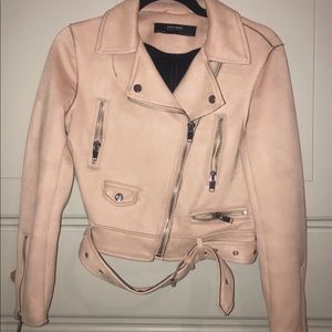 ZARA LIGHT PINK CROPPED MOTO JACKET